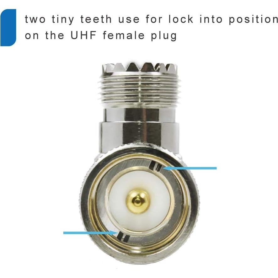 Adaptador Coaxial UHF Macho PL-259 a Hembra SO-239 90° - 4 Piezas