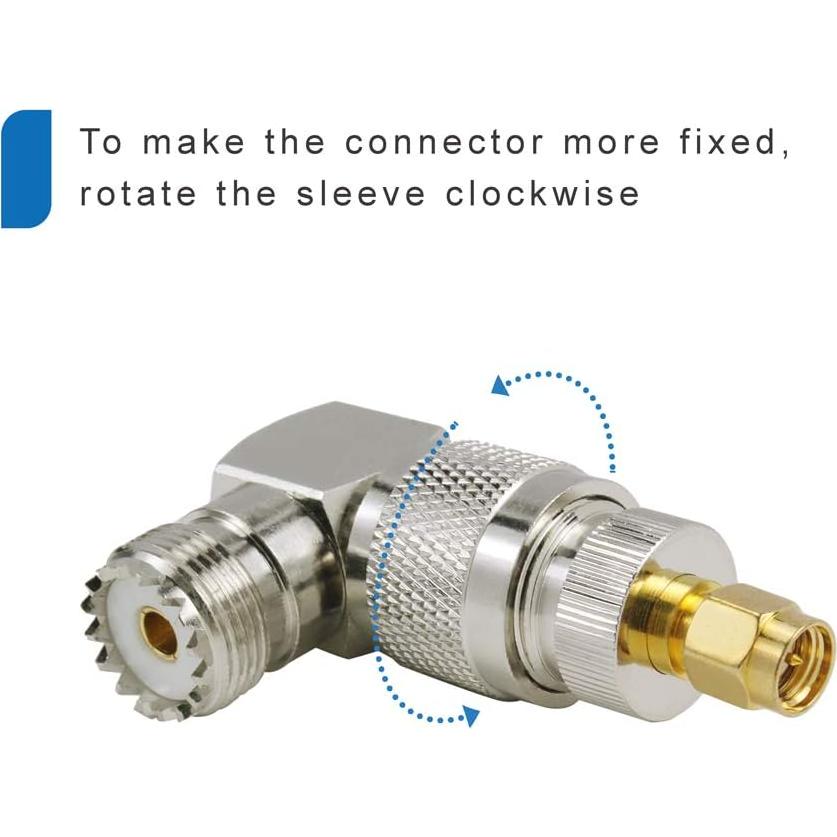 Adaptador Coaxial UHF Macho PL-259 a Hembra SO-239 90° - 4 Piezas