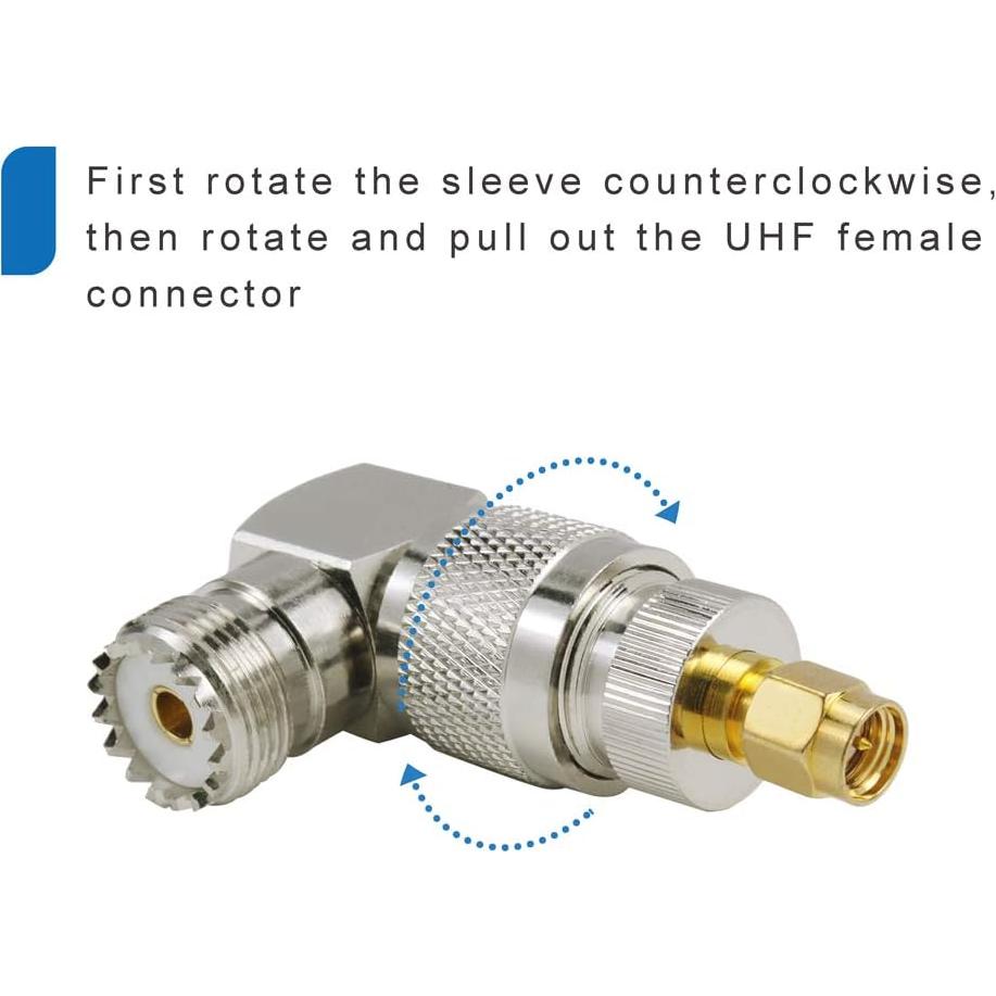 Adaptador Coaxial UHF Macho PL-259 a Hembra SO-239 90° - 4 Piezas