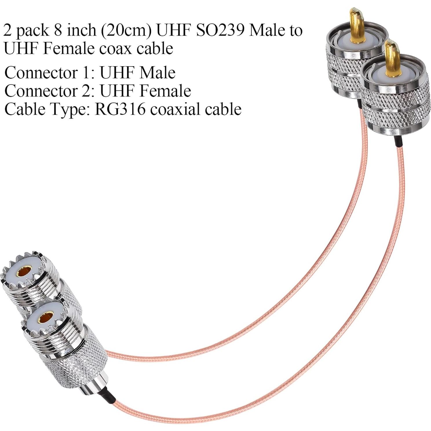 Cable Coaxial RG316 UHF Macho a Hembra 20cm Tuolnk - 2 Piezas