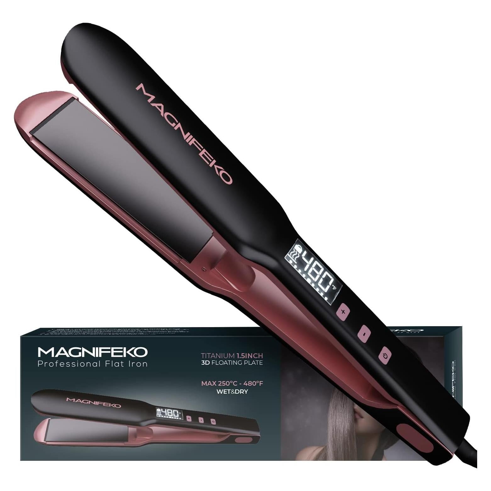 Plancha de Cabello Profesional Magnifeko Cerámica 10.16x4.06cm Negro
