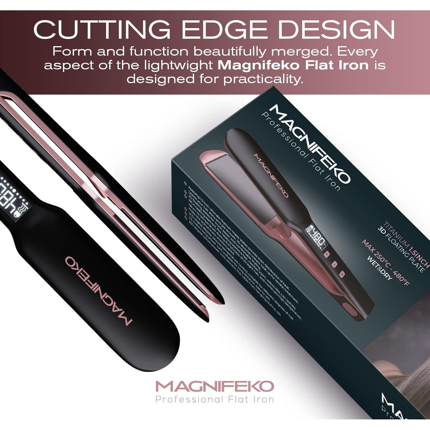 Plancha de Cabello Profesional Magnifeko Cerámica 10.16x4.06cm Negro