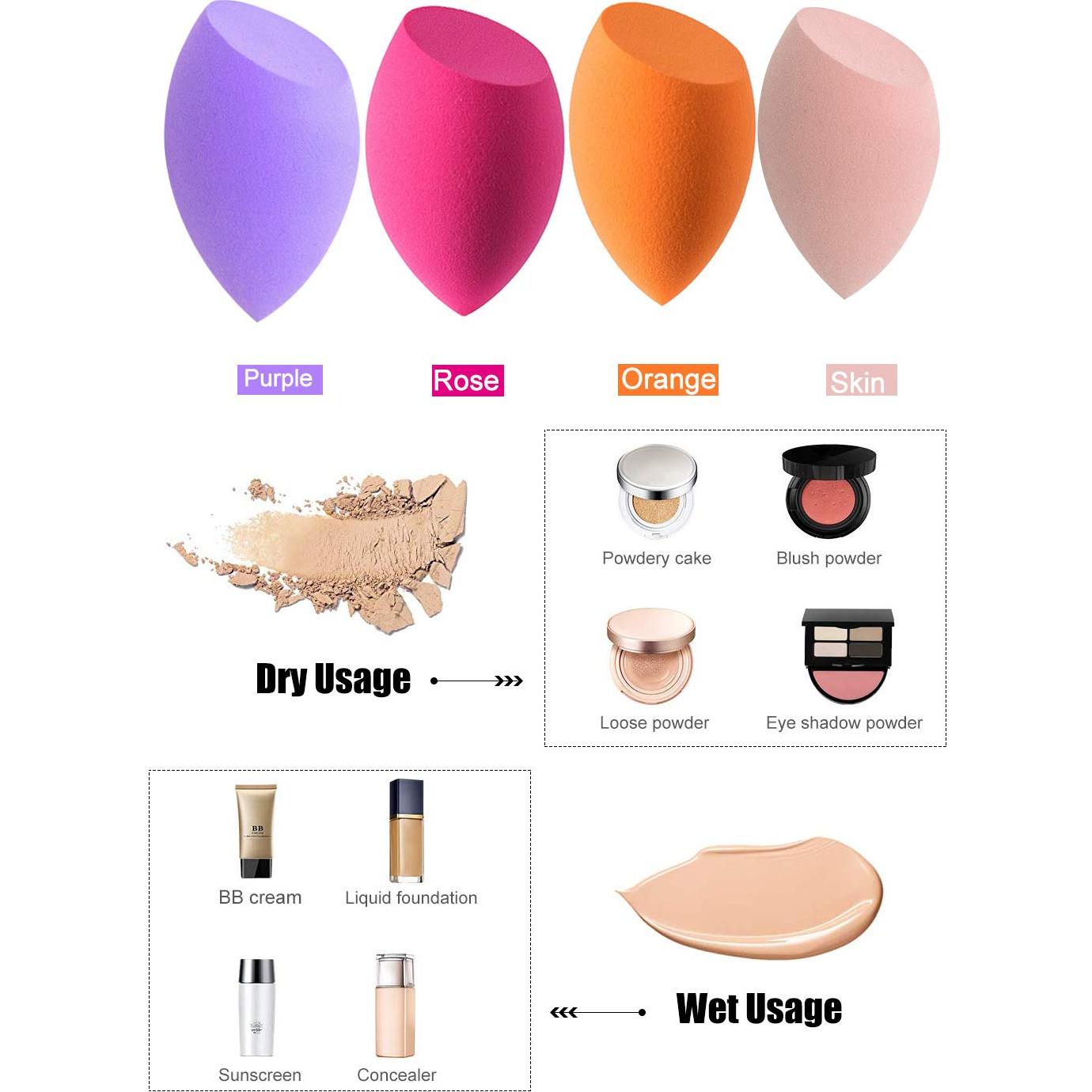 Juego de 4 Esponjas de Maquillaje KNEEDARKYEAR - Uso Seco y Húmedo