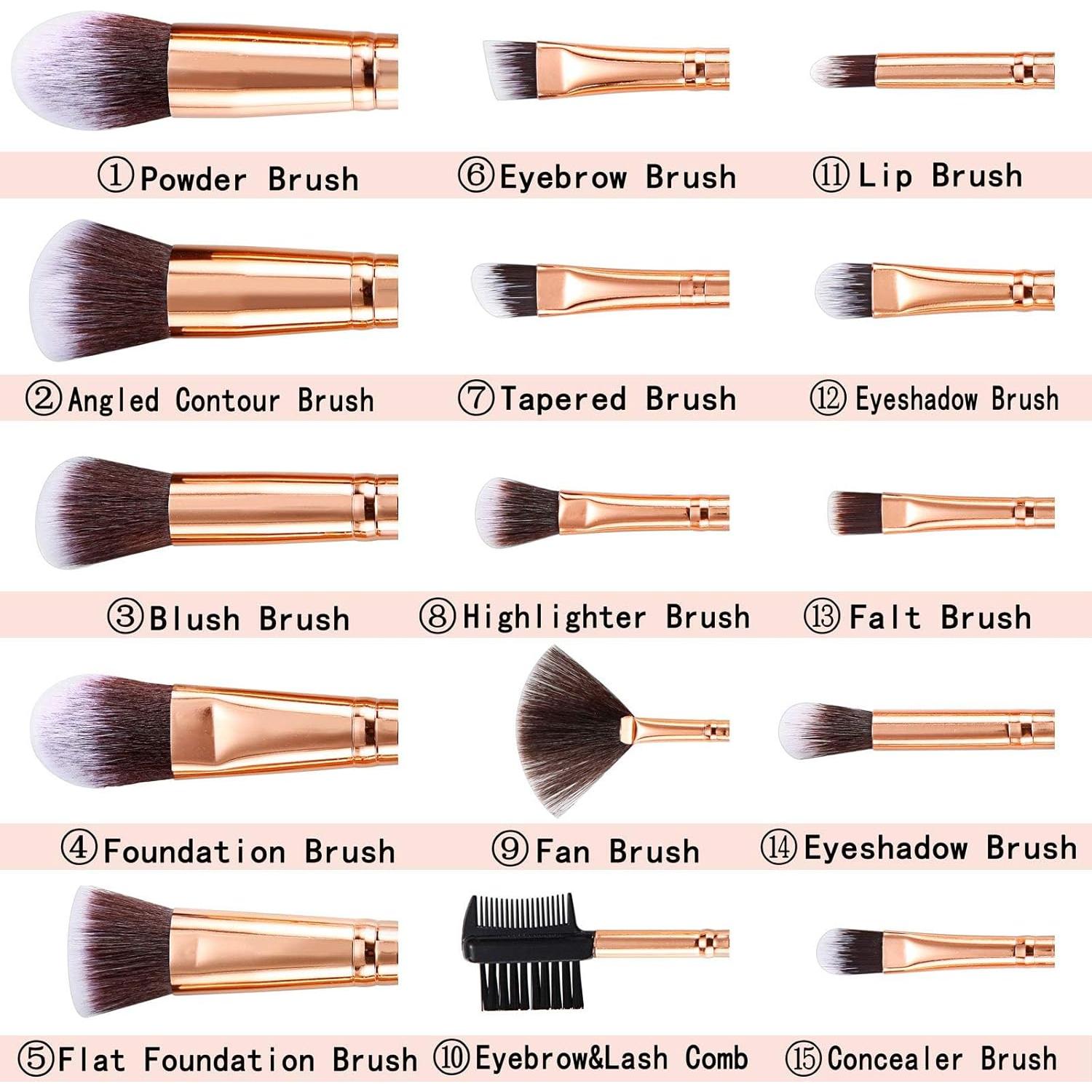 Juego de Brochas de Maquillaje DUAIU 15 Piezas Sintéticas Kabuki