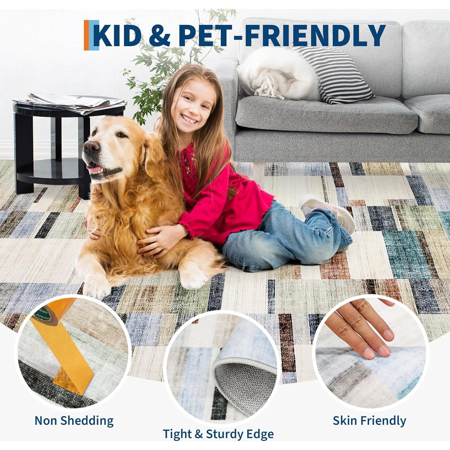 Alfombra de Área Grande GlowSol 2.74x3.66m Lavable Antideslizante