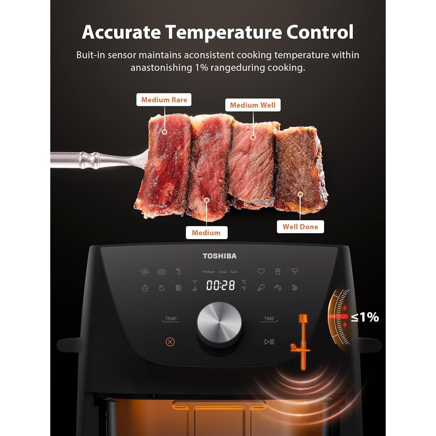 Freidora de Aire Toshiba 5.5QT Heat-Q, 8 Menús, 1500W