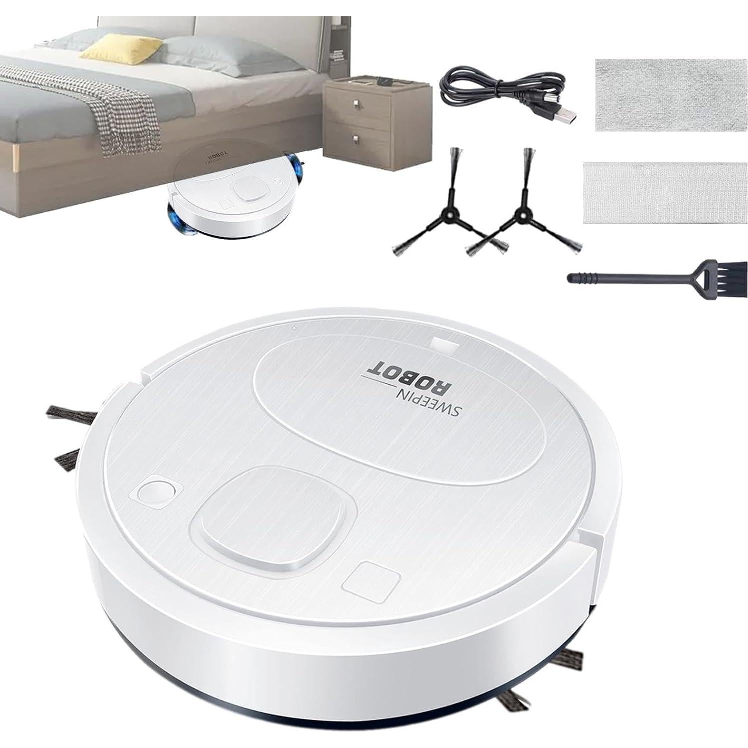 Robot Vacuum Cleaner，Robot Vacuum and Mop, Vacuum Robot mop Advanced Obstacle Avoidance, Aspiradora Robot Slim Design, Ideal for Pet Hair, Hard Floor,Carpet -4-White