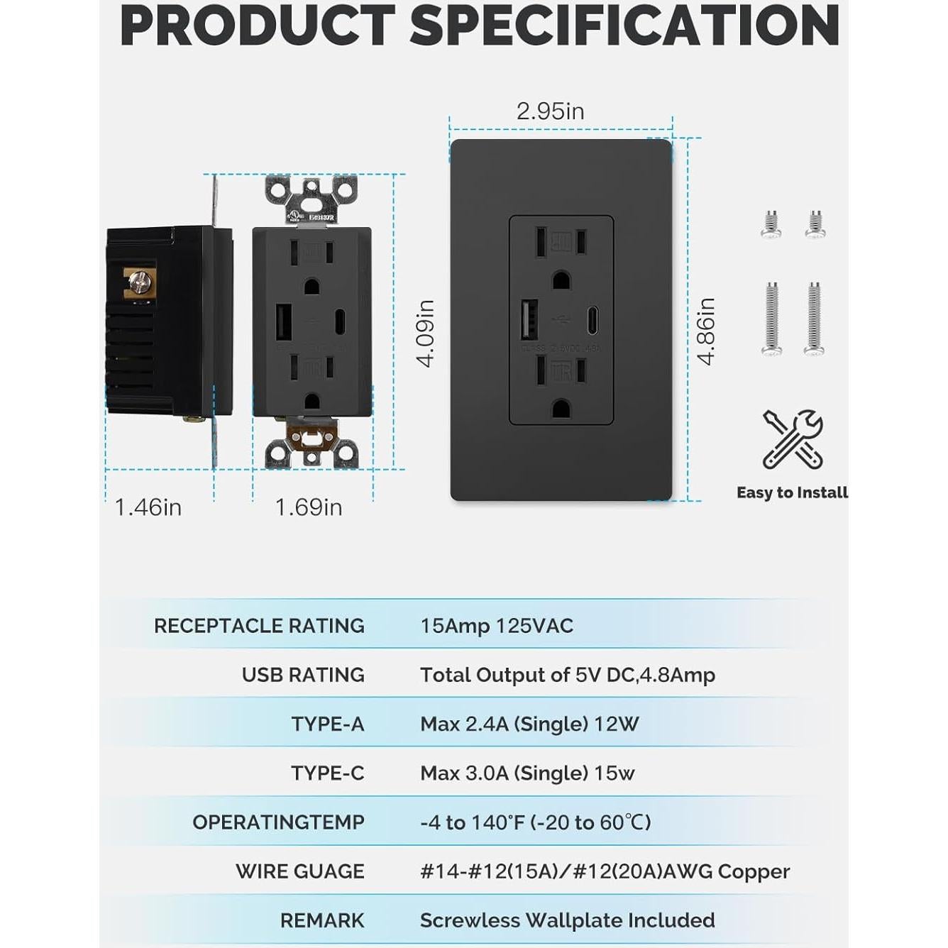 MOES Cargador USB Rápido 5V 4.8A 15A Negro para Pared