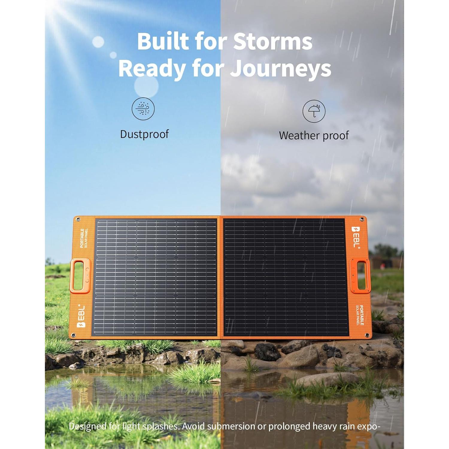 Panel Solar Portátil EBL 100W Monocristalino Impermeable