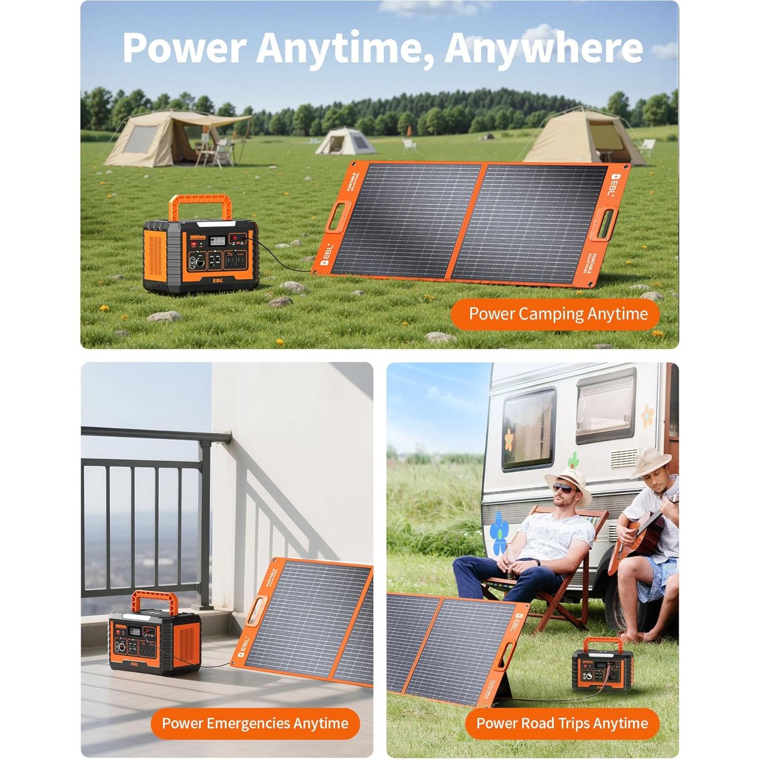 Panel Solar Portátil EBL 100W Monocristalino Impermeable