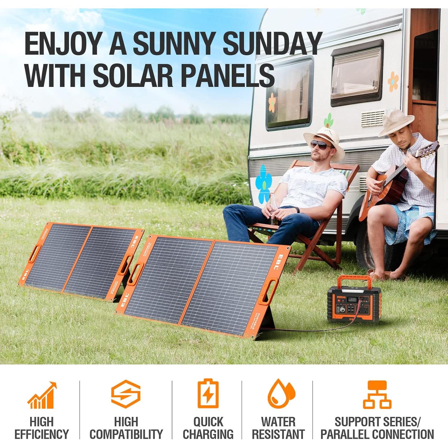 Panel Solar Portátil EBL 100W Monocristalino Impermeable