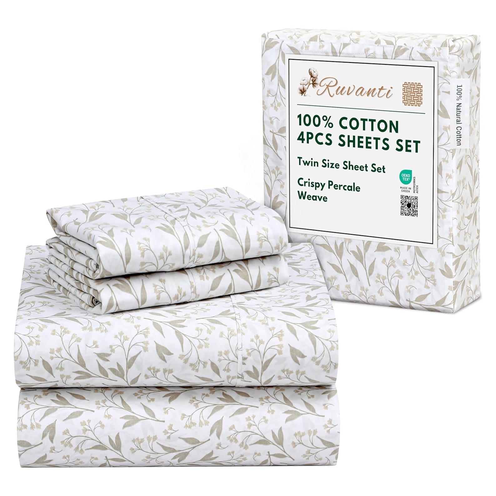 Juego de Sábanas Twin RUVANTI 100% Algodón Natural 4 Pcs