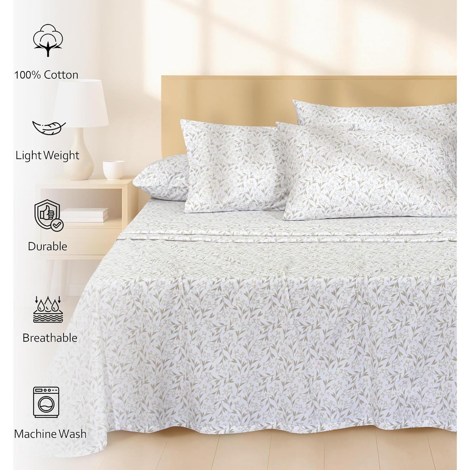 Juego de Sábanas Twin RUVANTI 100% Algodón Natural 4 Pcs