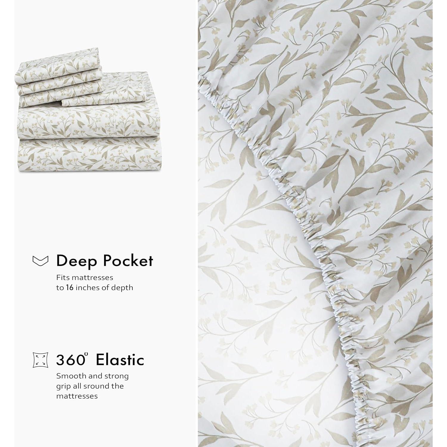 Juego de Sábanas Twin RUVANTI 100% Algodón Natural 4 Pcs