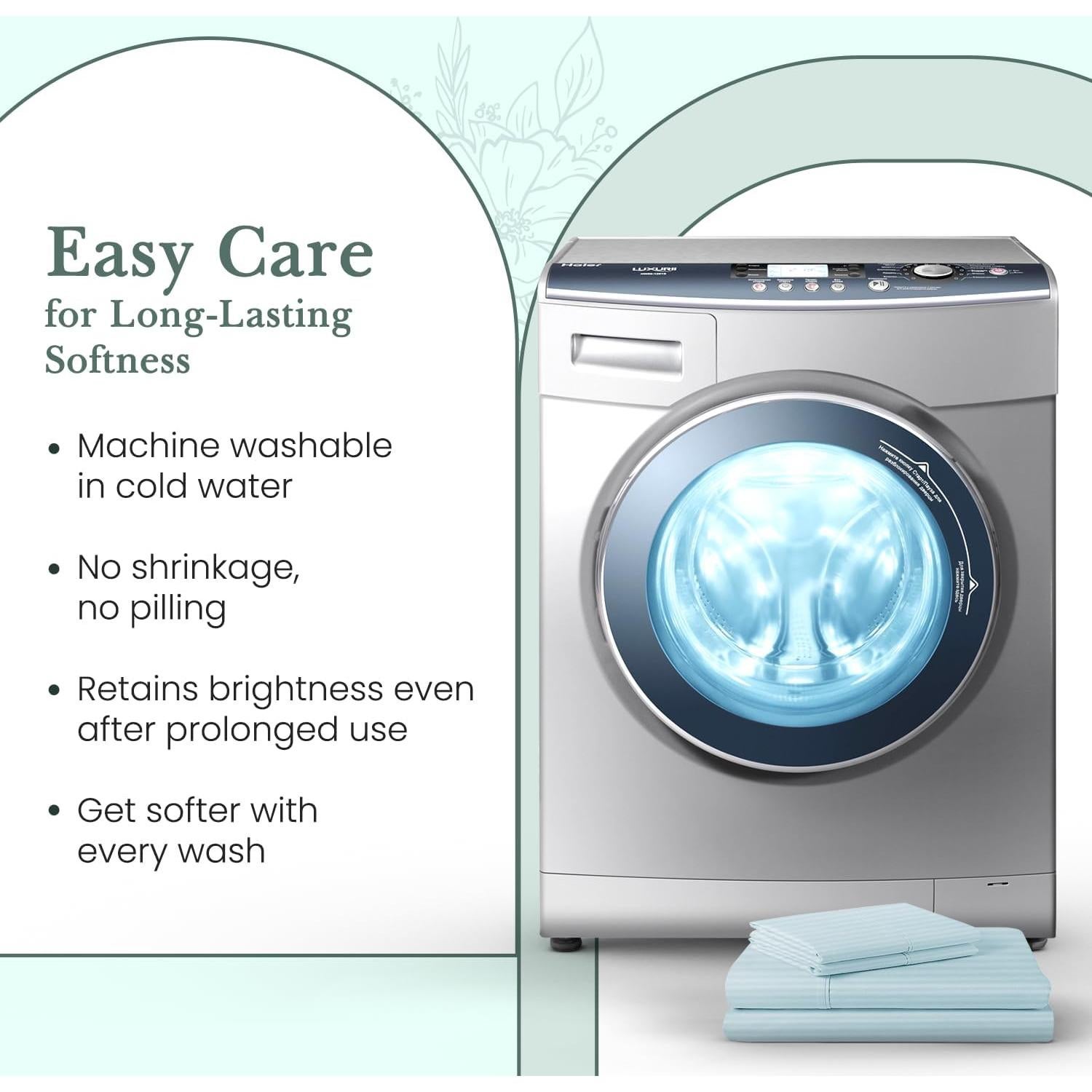 Feather & Stitch 500 TC Twin Size Damask Bed Sheet Set, 100% Cotton Soft Breathable Bedsheets, 3 Piece 18" Deep Pockets Sateen Weave Striped Bedding Mattress Resort Hotel Luxury- (Aqua, Twin)