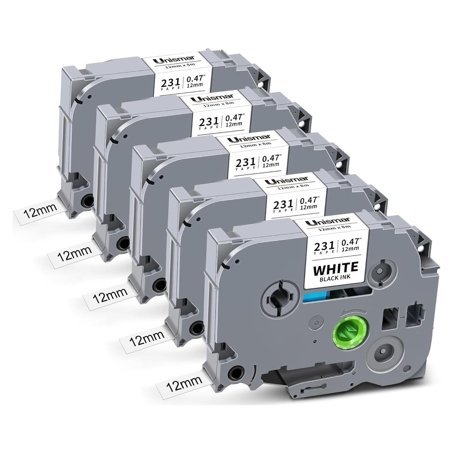 Cinta de Etiqueta Unismar TZe-231 12mm 5-Pack Negro sobre Blanco