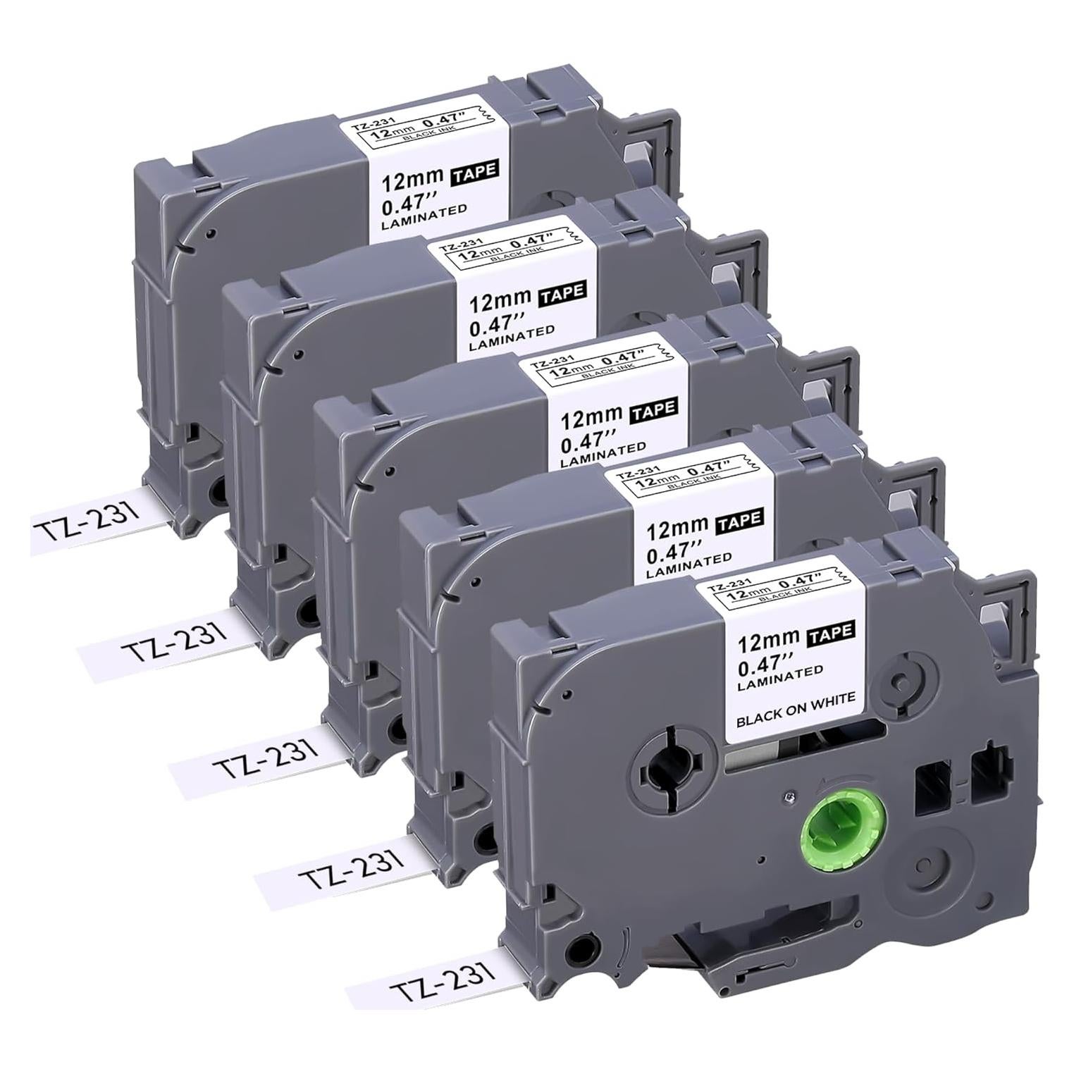 Cinta de Etiqueta JOJOME TZe-231 Negro sobre Blanco 12mm x 8m - 5 Paquetes