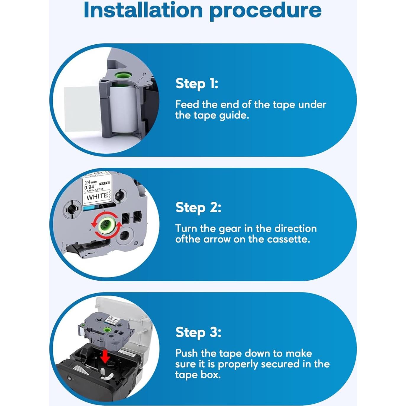 Cinta de Etiqueta JOJOME TZe-231 Negro sobre Blanco 12mm x 8m - 5 Paquetes