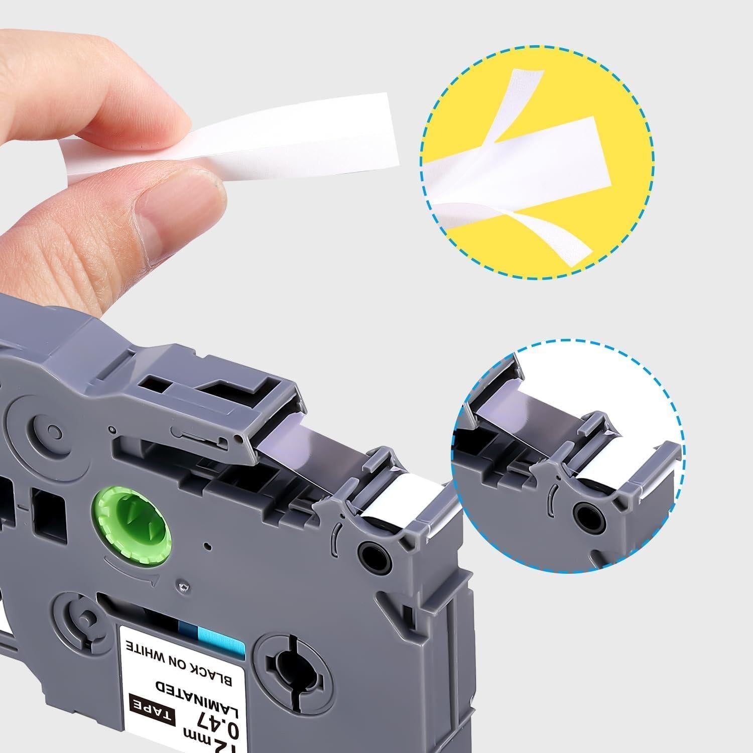 Cinta de Etiqueta JOJOME TZe-231 Negro sobre Blanco 12mm x 8m - 5 Paquetes