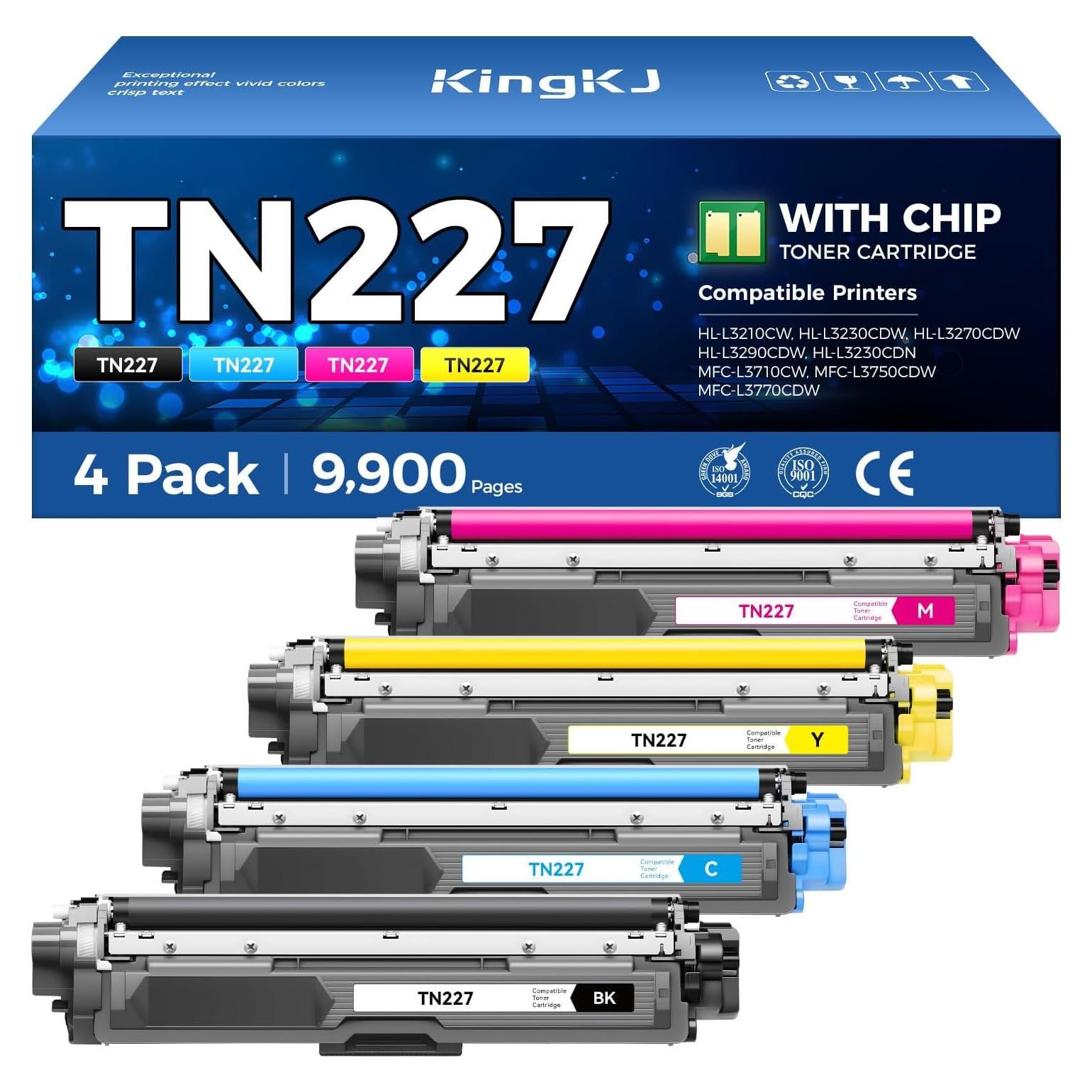 Cartuchos de Tóner TN227 KingKJ 4-Pack Negro y Color