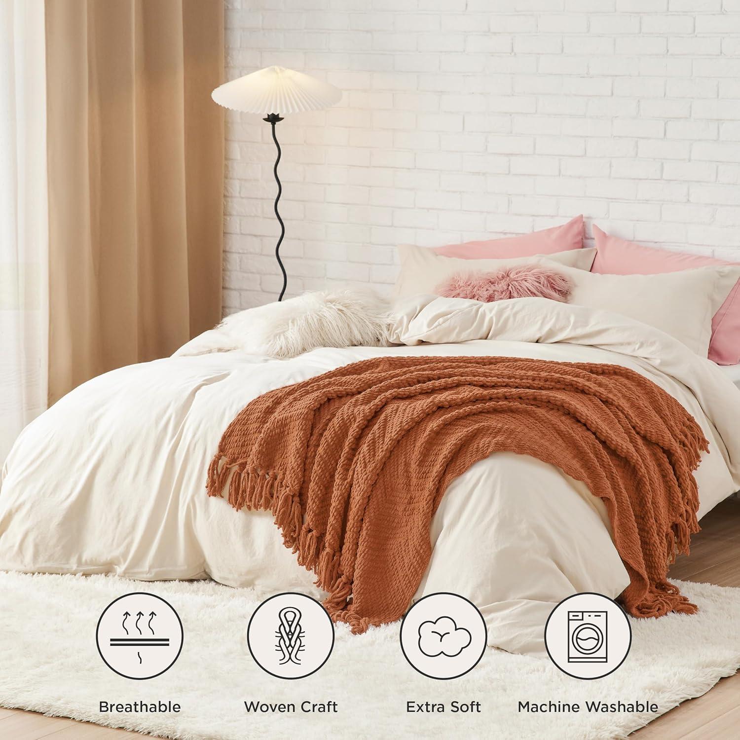 Manta de Lanzar Chenille Bedsure 127x152 cm Naranja Calabaza