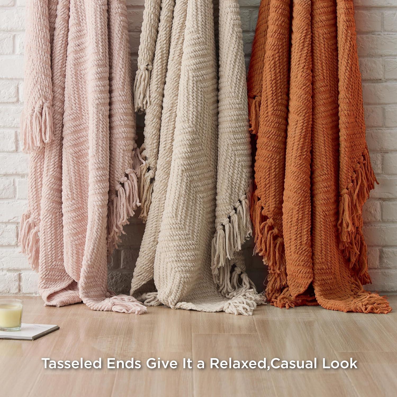 Manta de Lanzar Chenille Bedsure 127x152 cm Naranja Calabaza