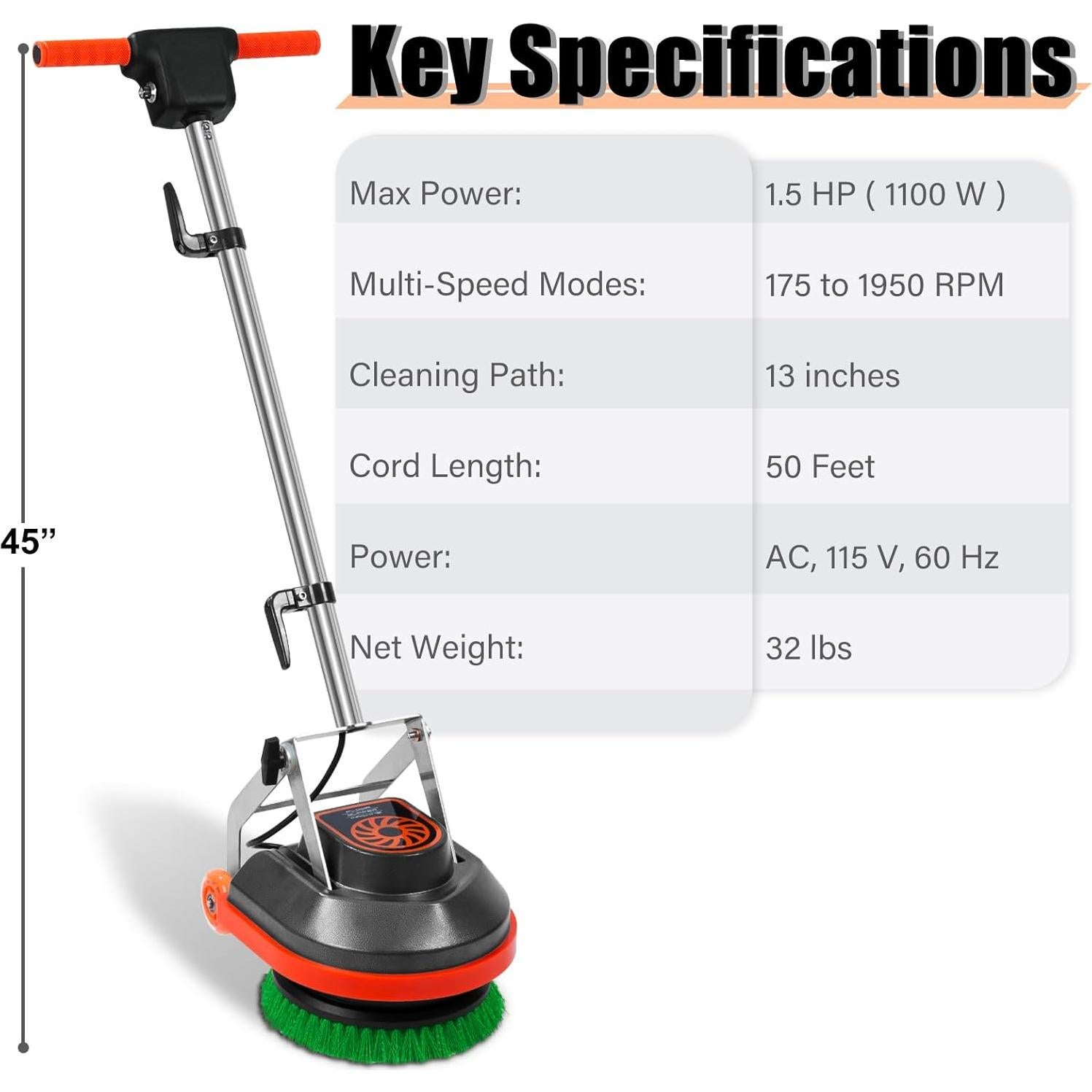 Fregadora de pisos comercial HHQ Orb-5 1100W 33cm 2000RPM