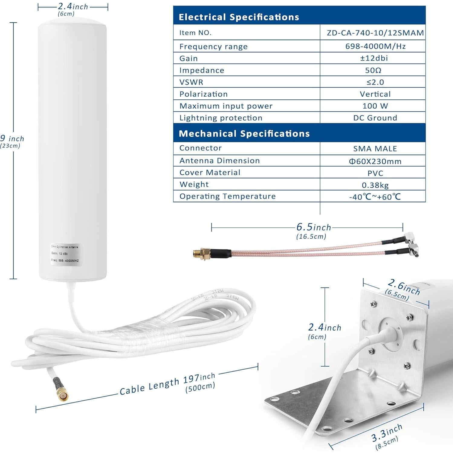 Antena Omnidireccional Exterior ZDTECH 10-12dBi 698-4000MHz