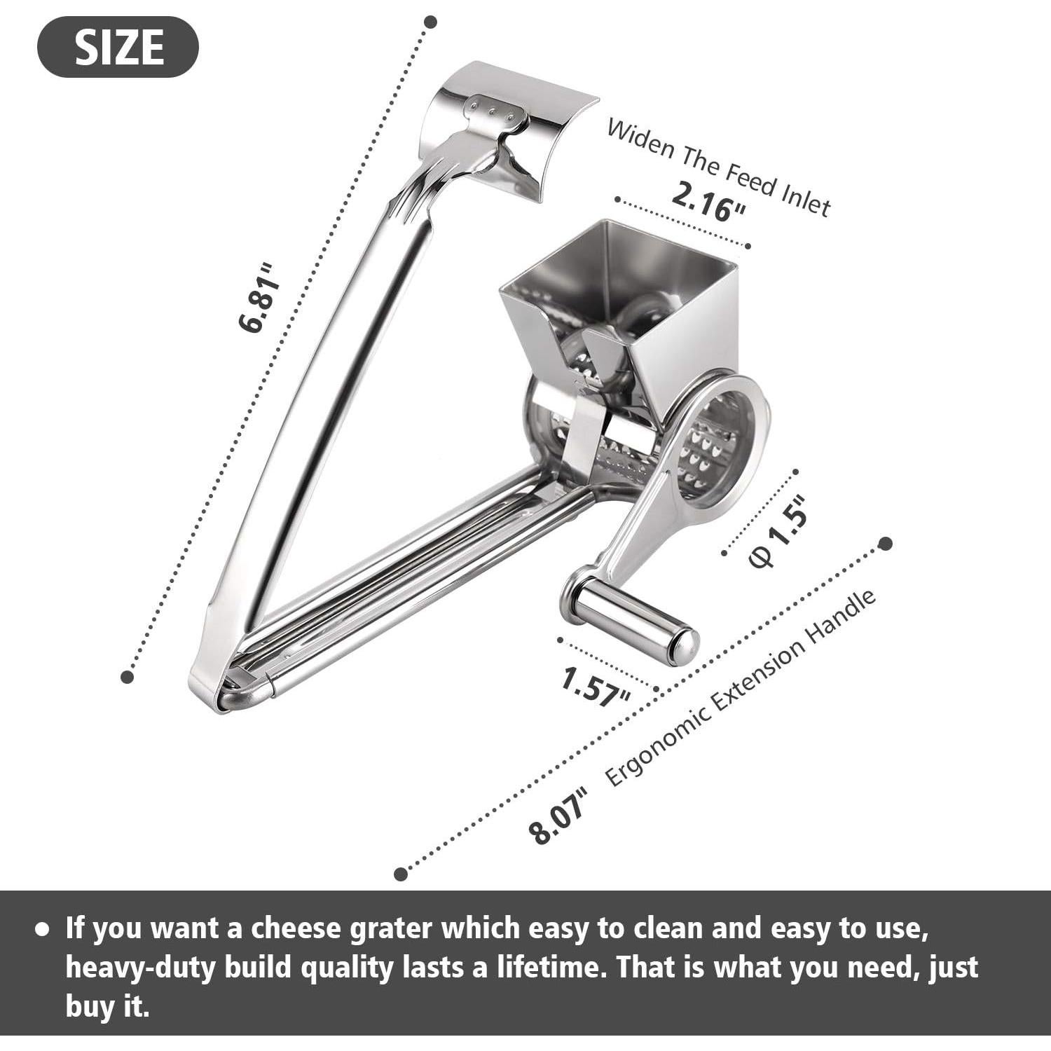 Rallador de Queso Rotatorio TONMA de Acero Inoxidable 18/8
