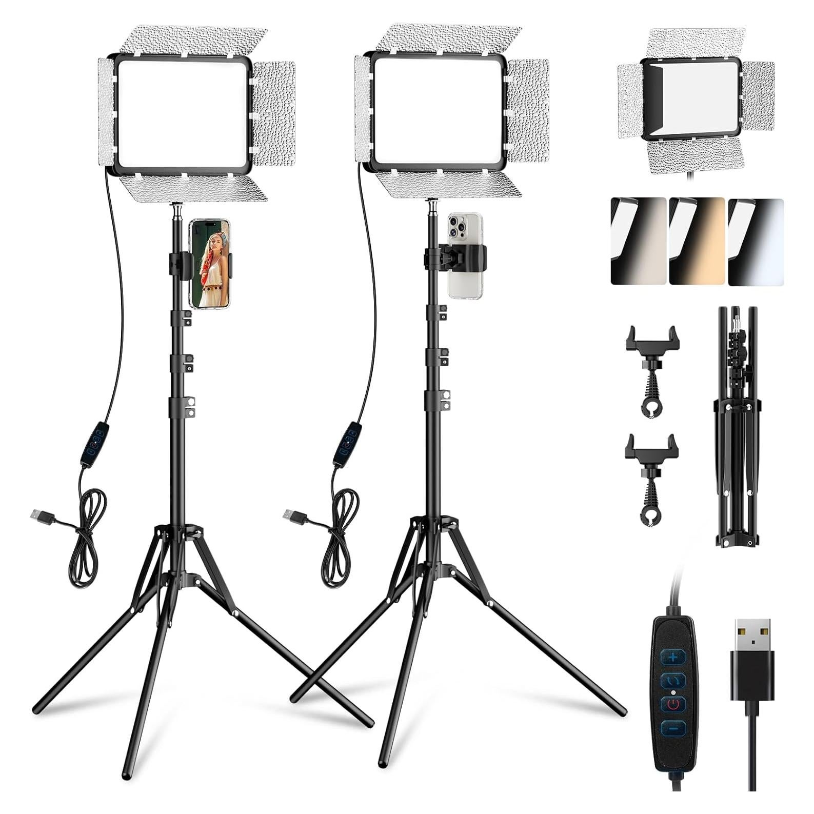 Kit de Luz de Video LED EMART con Trípode y Barndoor 2800-7000K