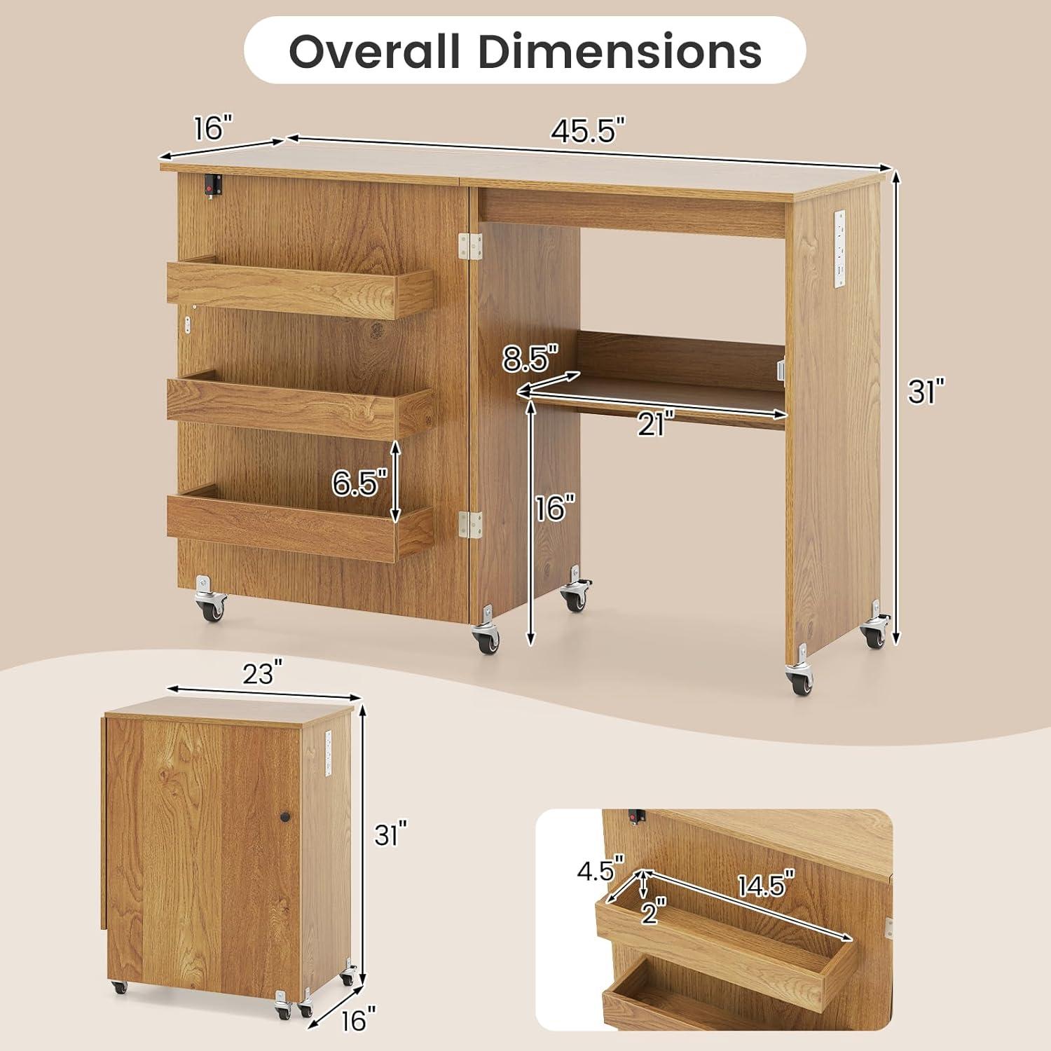 Mesa de Costura Plegable DORTALA con Estación de Carga Natural