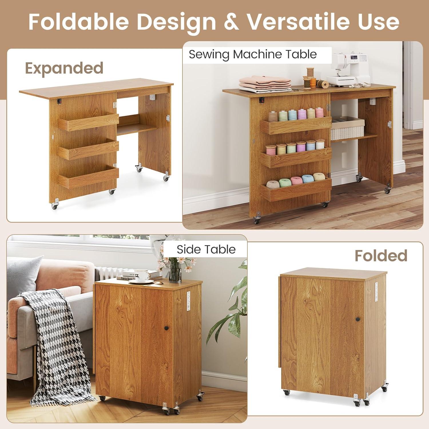 Mesa de Costura Plegable DORTALA con Estación de Carga Natural