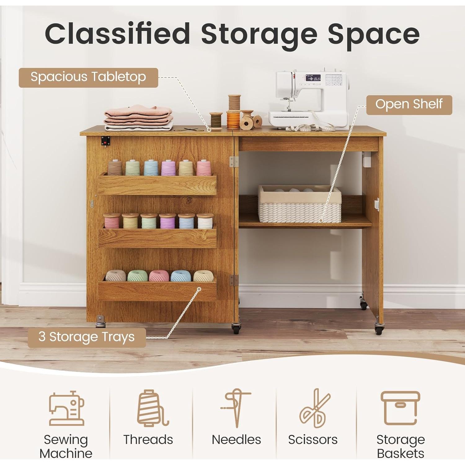 Mesa de Costura Plegable DORTALA con Estación de Carga Natural