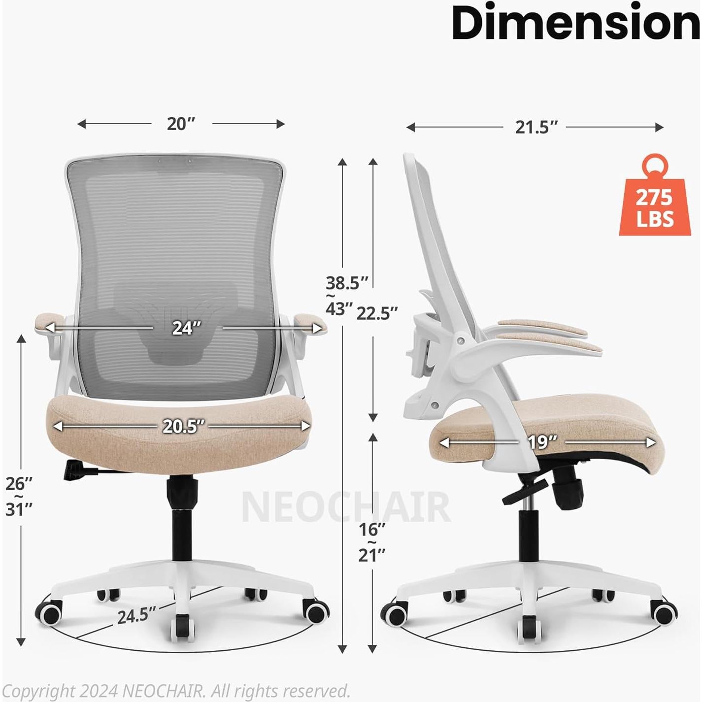 Silla de Oficina NEO Ergonomica Respaldo Alto Malla Beige