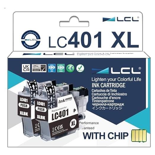 Cartuchos de tinta negra LCL LC401XL para Brother MFC-J1010DW - Paquete de 2