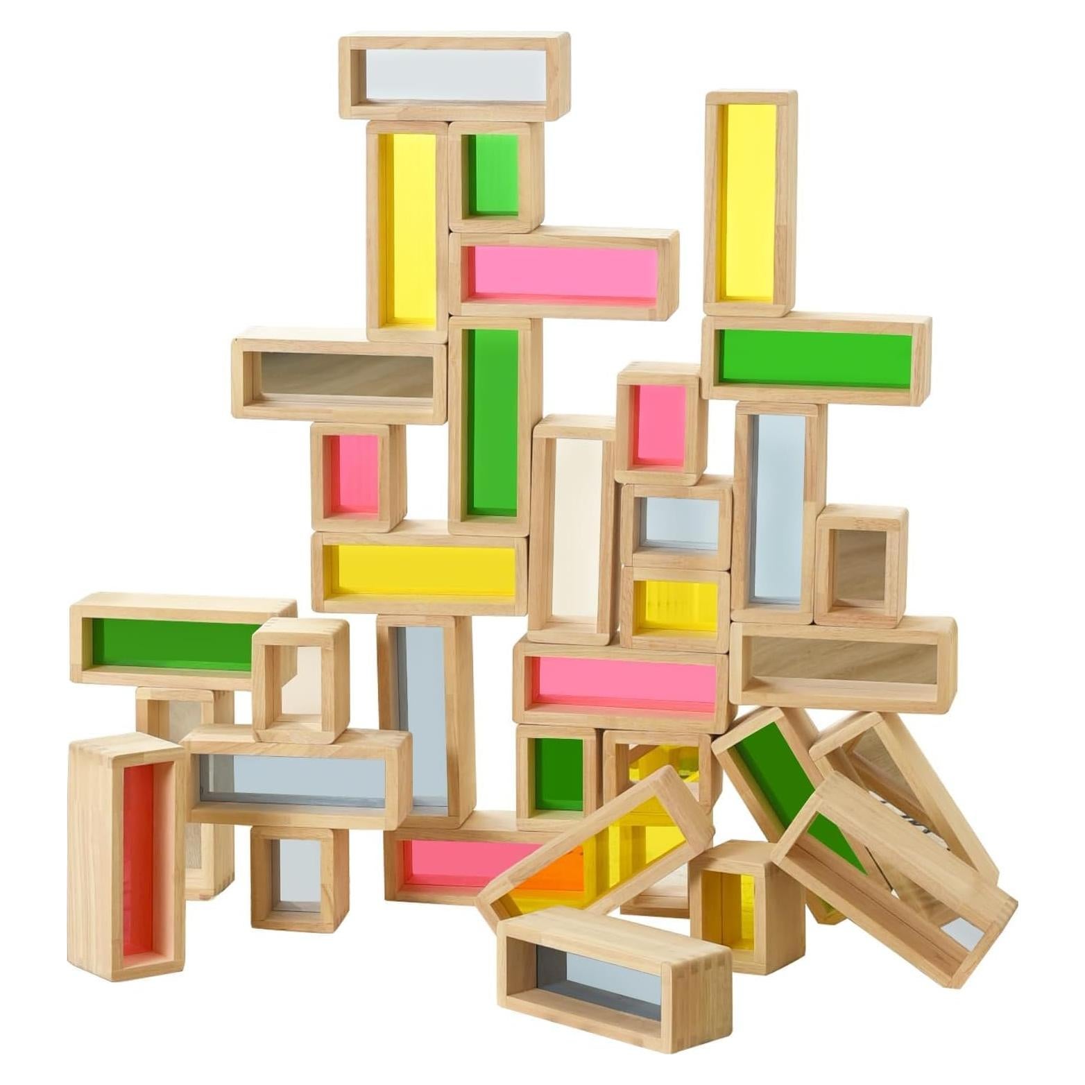 Juego de Bloques de Madera Grande Twood 36 Piezas Arcoíris