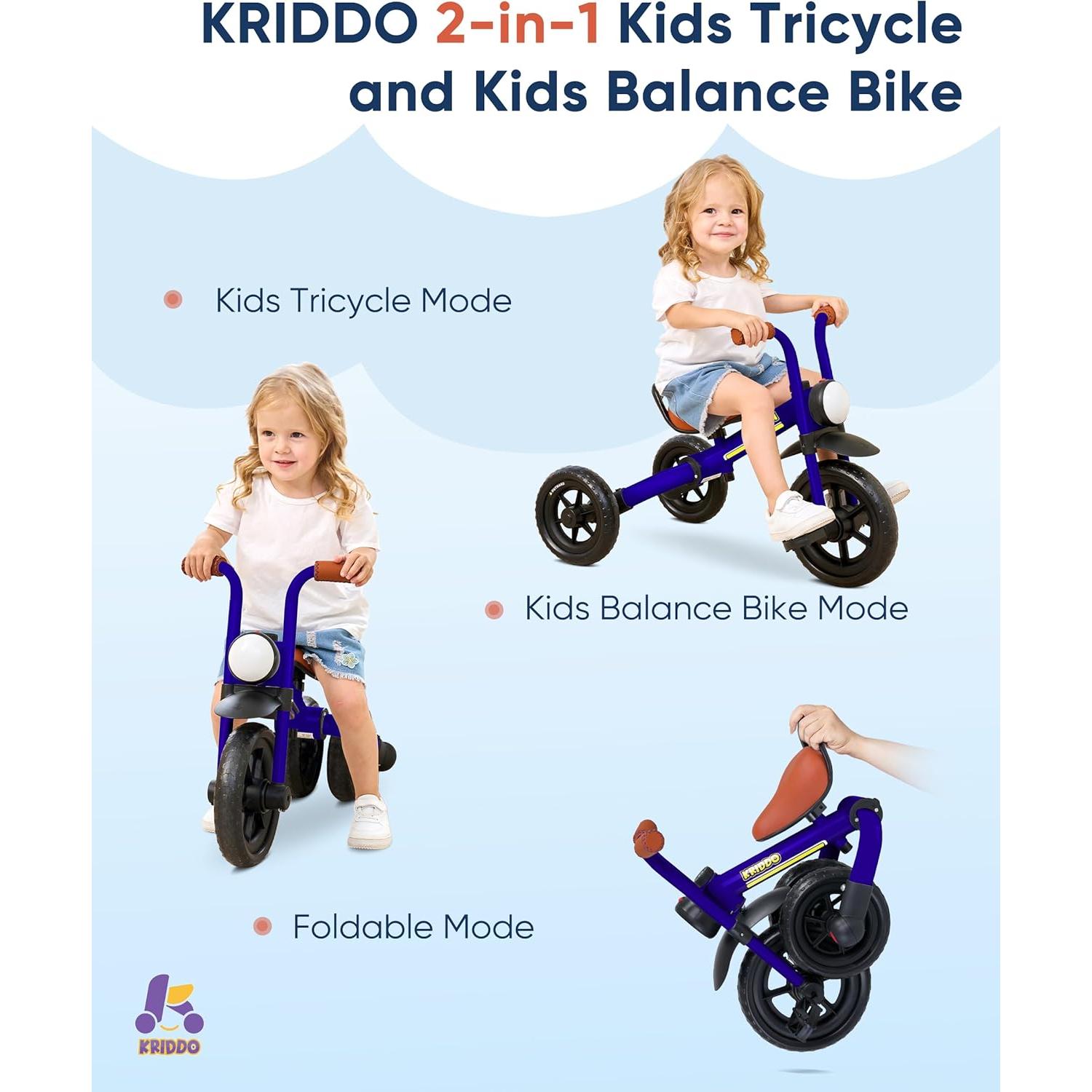 Bicicleta de Equilibrio 2-en-1 KRIDDO para Niños 2-5 Años