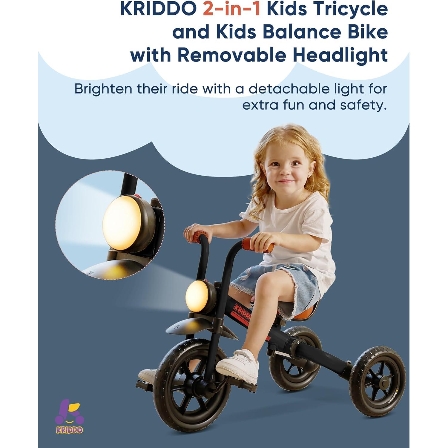 Bicicleta de Equilibrio 2-en-1 KRIDDO para Niños 2-5 Años