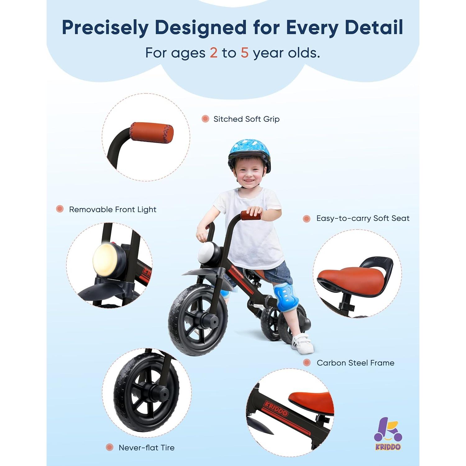 Bicicleta de Equilibrio 2-en-1 KRIDDO para Niños 2-5 Años