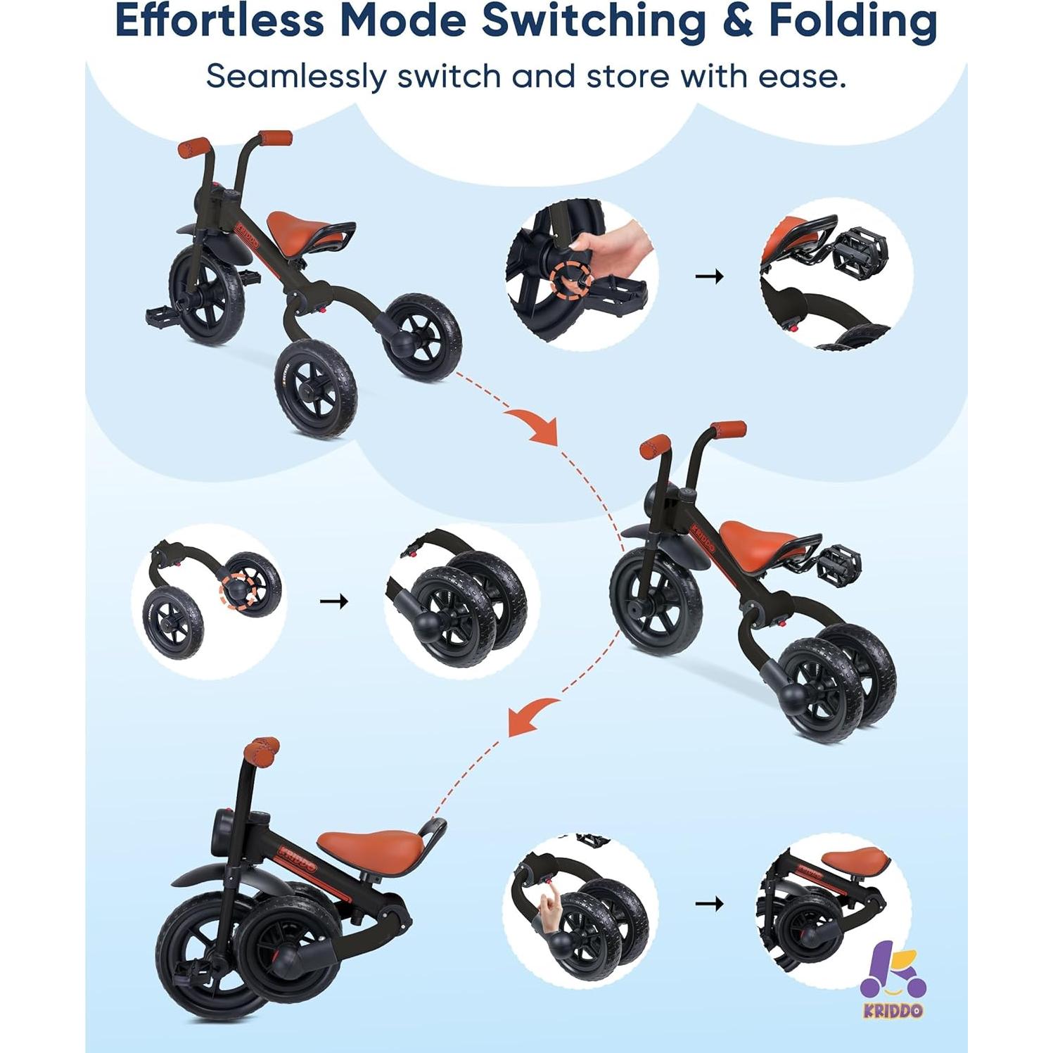 Bicicleta de Equilibrio 2-en-1 KRIDDO para Niños 2-5 Años