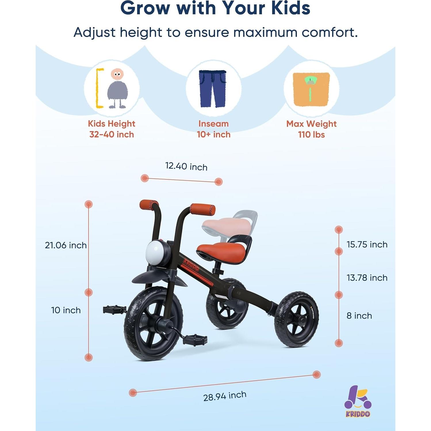 Bicicleta de Equilibrio 2-en-1 KRIDDO para Niños 2-5 Años