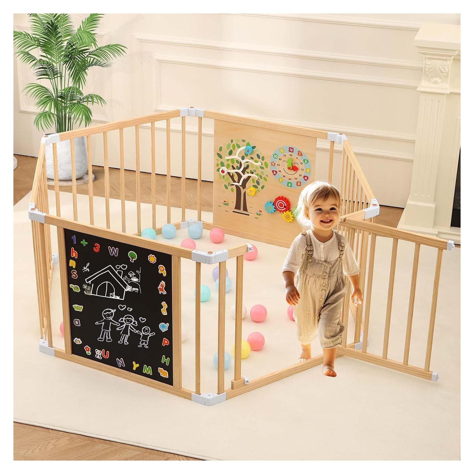 Parque Infantil de Madera 6 Paneles Pro con Pizarra Doble