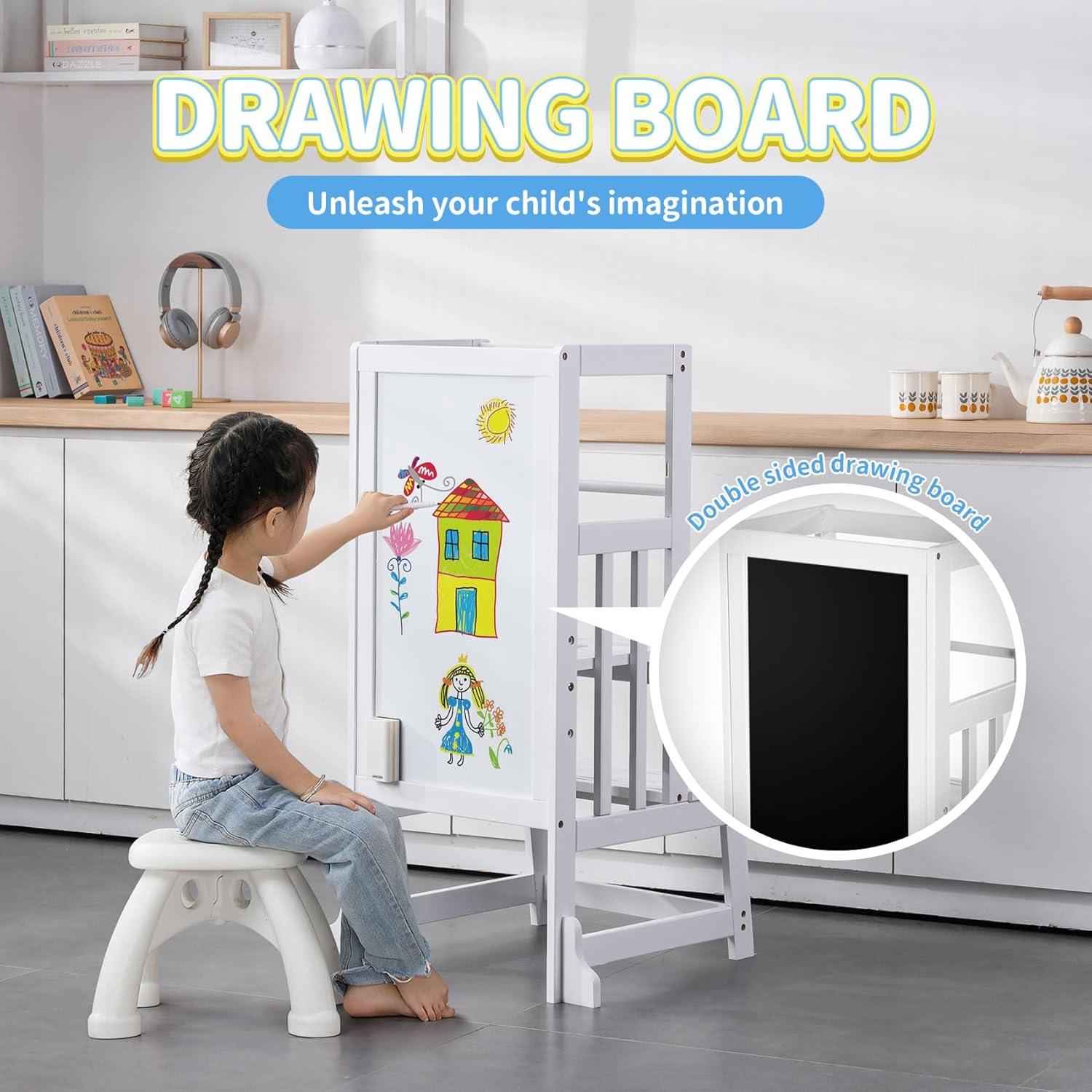 Taburete de Aprendizaje Ajustable UNICOO de Bambú para Niños