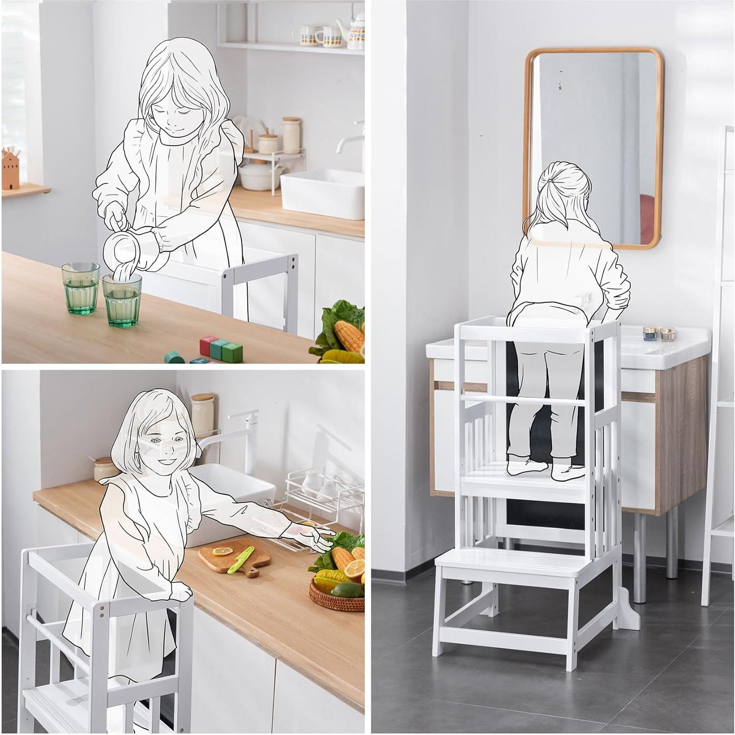 Taburete de Aprendizaje Ajustable UNICOO de Bambú para Niños