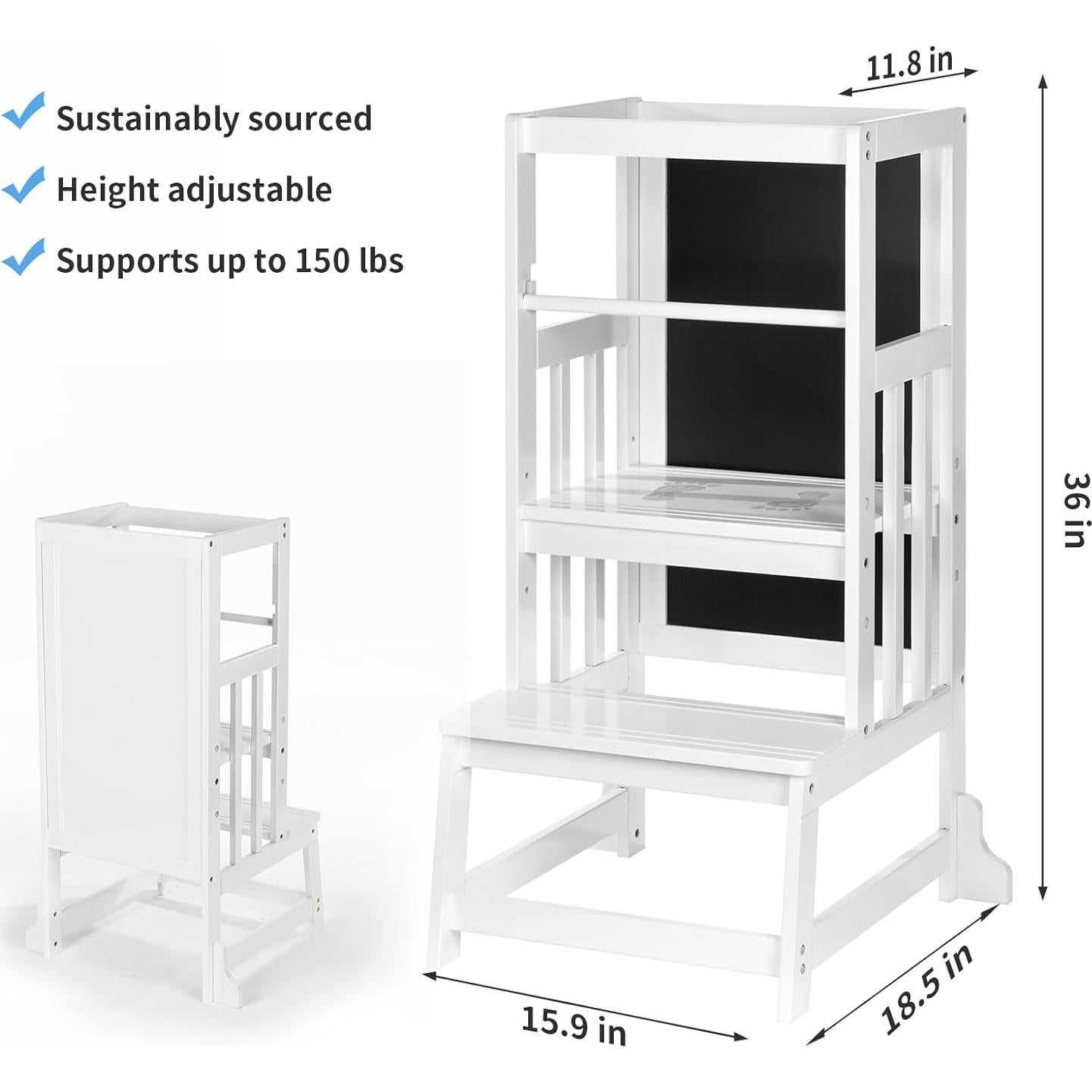 Taburete de Aprendizaje Ajustable UNICOO de Bambú para Niños