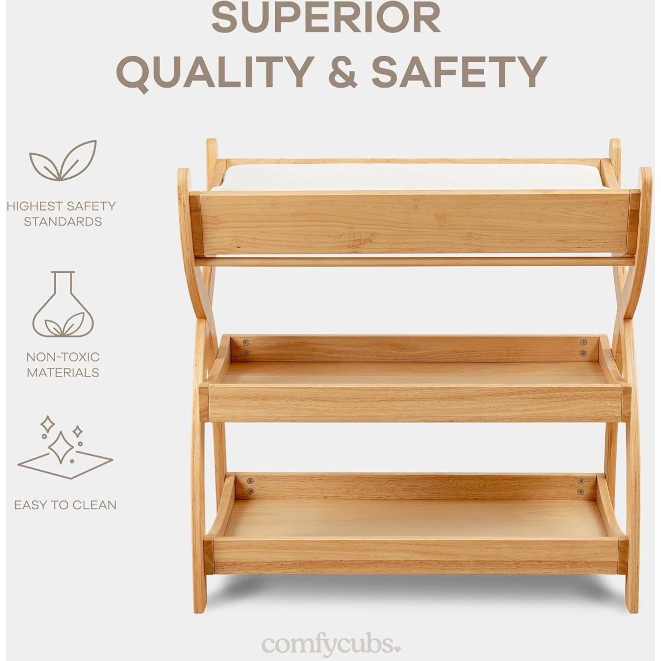 Mesa de Cambio para Bebés Comfy Cubs - Madera Natural, 2 Estantes