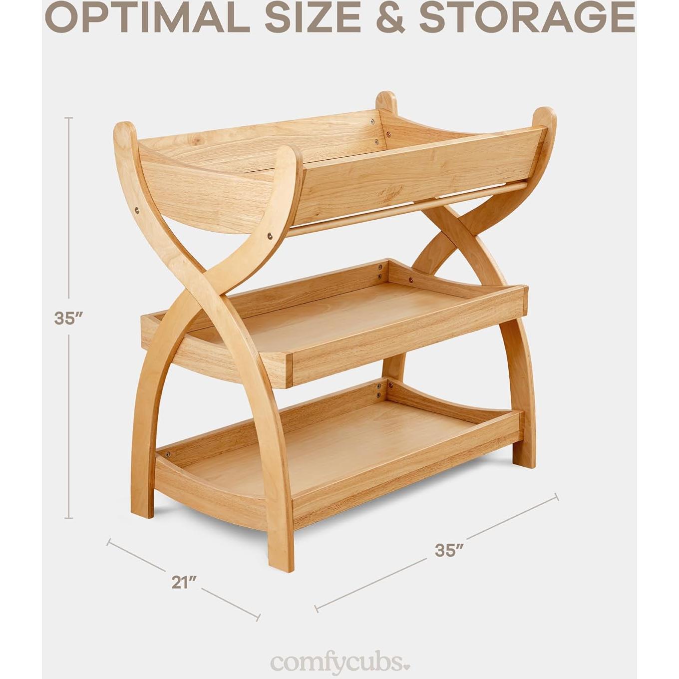Mesa de Cambio para Bebés Comfy Cubs - Madera Natural, 2 Estantes