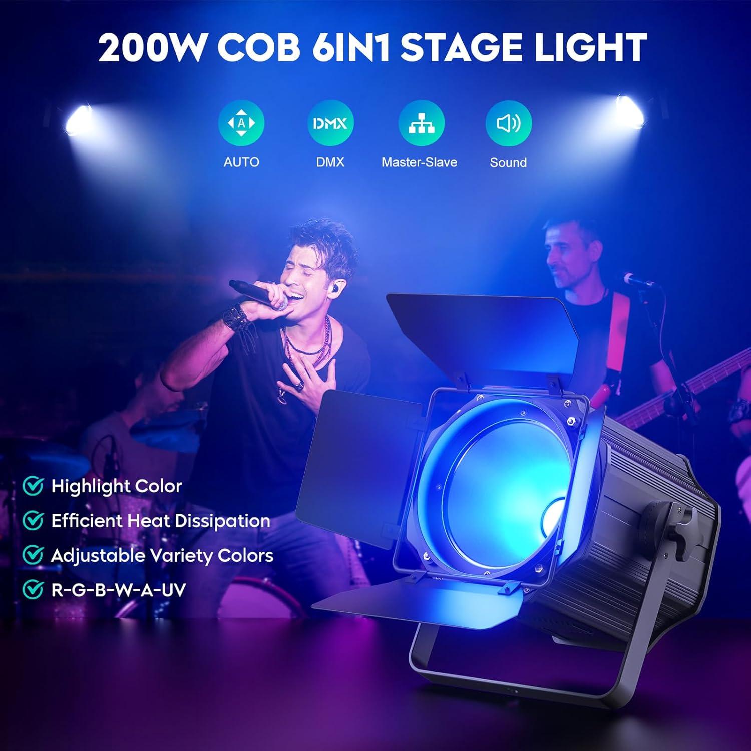 Luces LED Par Can 200W RGBWA+UV DMX512 para Eventos