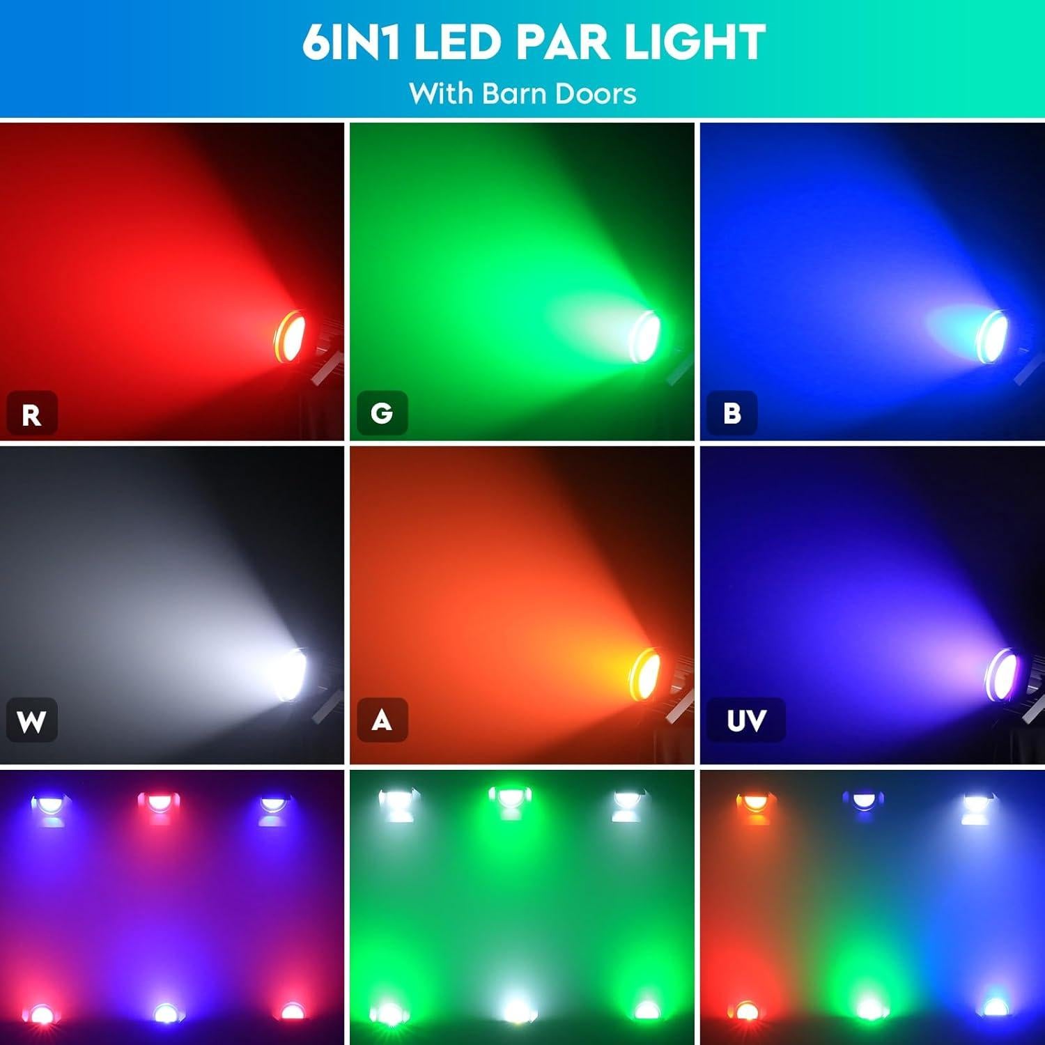 Luces LED Par Can 200W RGBWA+UV DMX512 para Eventos