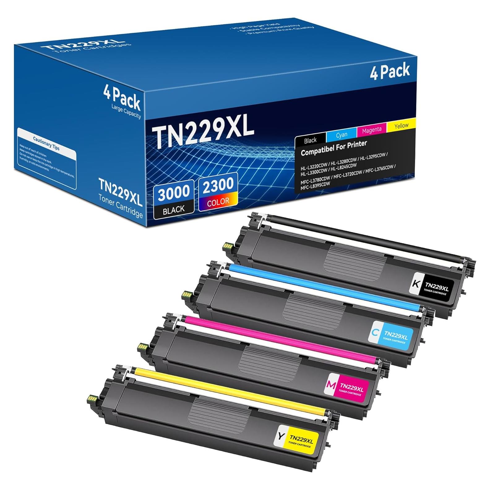 Cartucho de Tóner TN229XL Compatible Brother 4 Pack Alto Rendimiento